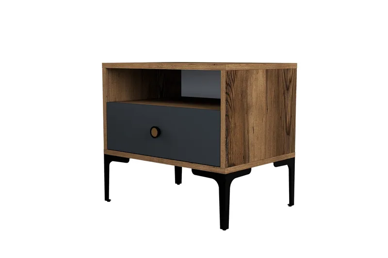 Ameias Sängbord 56x40 cm Brun/Antracit - Hanah Home - Möbler - Bord & matgrupper - Avlastningsbord - Sängbord & nattduksbord