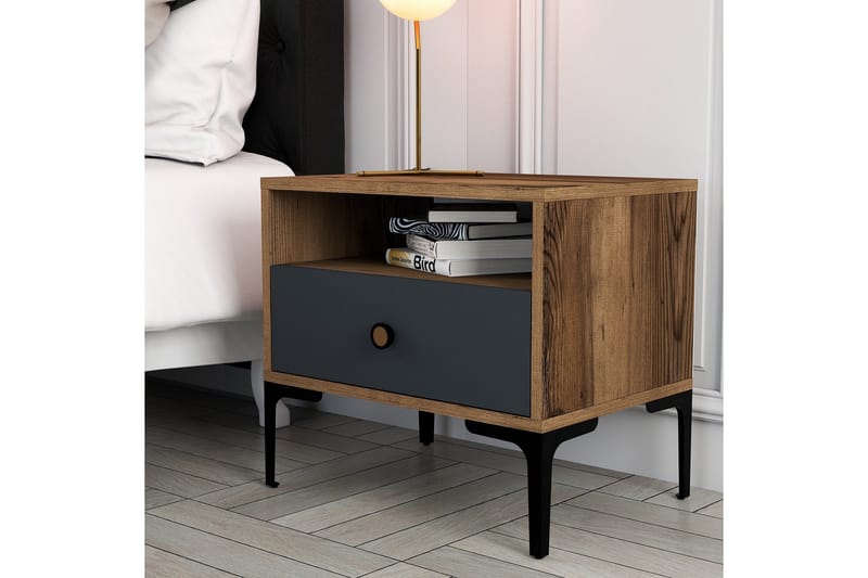 Ameias Sängbord 56x40 cm Brun/Antracit - Hanah Home - Möbler - Bord & matgrupper - Avlastningsbord - Sängbord & nattduksbord