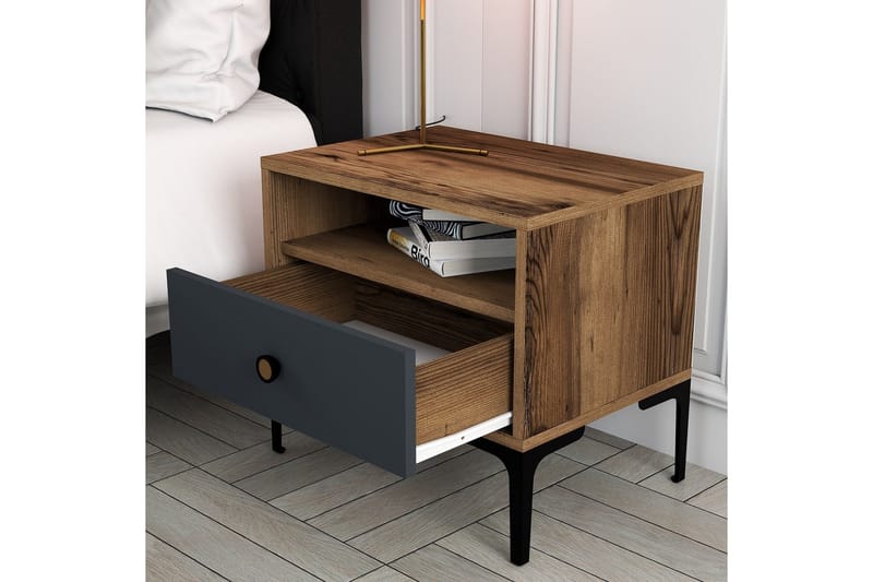 Ameias Sängbord 56x40 cm Brun/Antracit - Hanah Home - Möbler - Bord & matgrupper - Avlastningsbord - Sängbord & nattduksbord