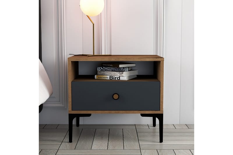 Ameias Sängbord 56x40 cm Brun/Antracit - Hanah Home - Möbler - Bord & matgrupper - Avlastningsbord - Sängbord & nattduksbord