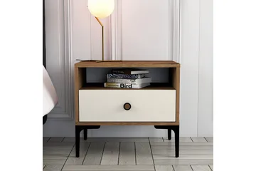 Ameias Sängbord 56 cm med Trä- och Valnötsutseende, Förvaring med Låda - Brun/Beige - Möbler - Bord & matgrupper - Avlastningsbord - Sängbord & nattduksbord