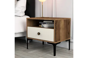 Ameias Sängbord 56 cm med Trä- och Valnötsutseende, Förvaring med Låda - Brun/Beige - Möbler - Bord & matgrupper - Avlastningsbord - Sängbord & nattduksbord