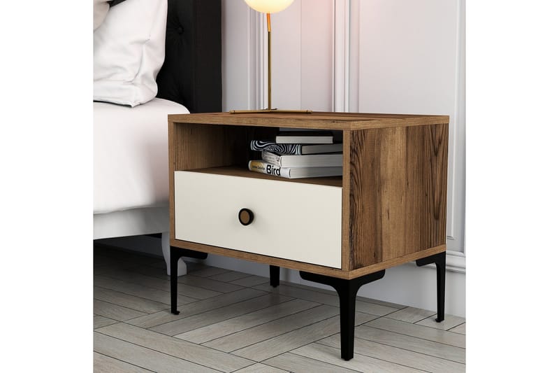 Ameias Sängbord 56x40 cm Brun/Beige - Hanah Home - Möbler - Bord & matgrupper - Avlastningsbord - Sängbord & nattduksbord