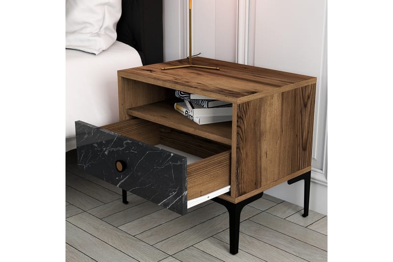 Ameias Sängbord 56x40 cm Brun/Svart - Hanah Home - Möbler - Bord & matgrupper - Avlastningsbord - Sängbord & nattduksbord