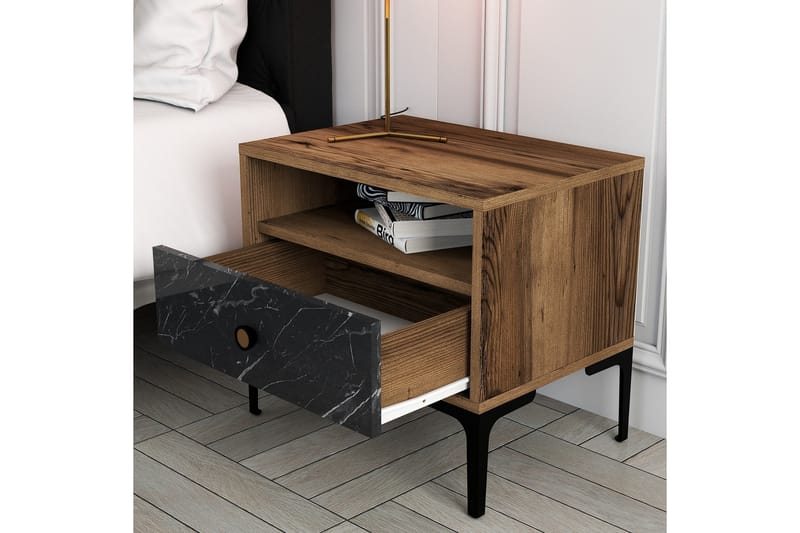 Ameias Sängbord 56x40 cm Brun/Svart - Hanah Home - Sängbord & nattduksbord