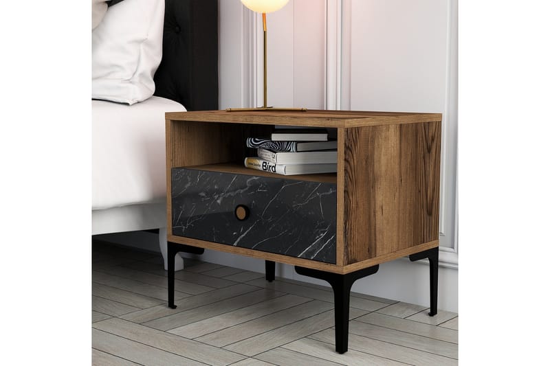 Ameias Sängbord 56x40 cm Brun/Svart - Hanah Home - Möbler - Bord & matgrupper - Avlastningsbord - Sängbord & nattduksbord