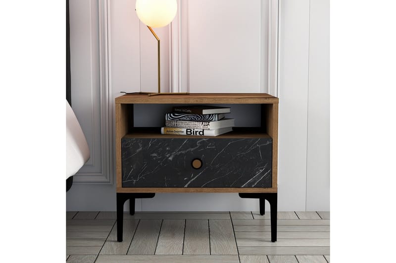 Ameias Sängbord 56x40 cm Brun/Svart - Hanah Home - Möbler - Bord & matgrupper - Avlastningsbord - Sängbord & nattduksbord