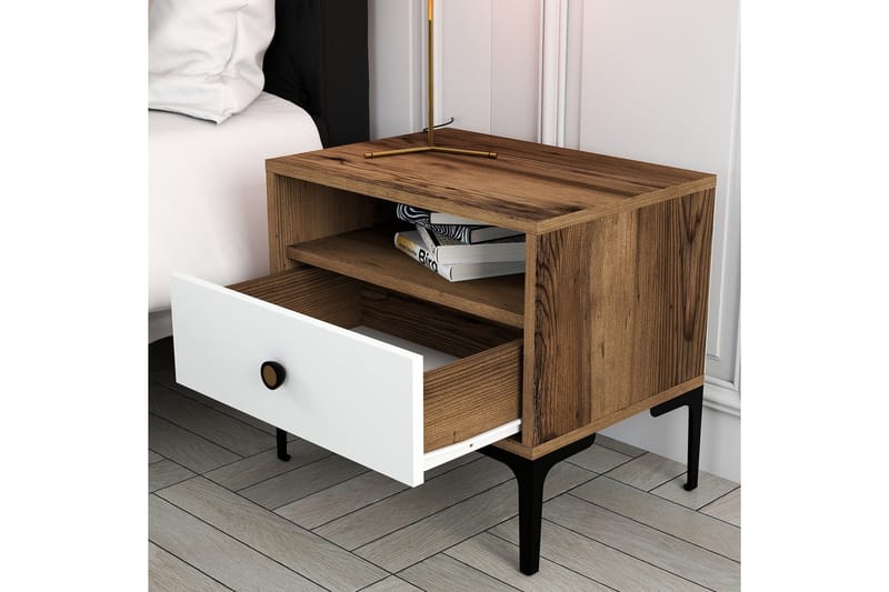 Ameias Sängbord 56x40 cm Brun/Vit - Hanah Home - Sängbord & nattduksbord
