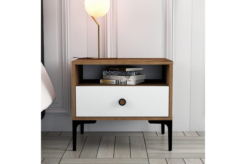 Ameias Sängbord 56x40 cm Brun/Vit - Hanah Home - Möbler - Bord & matgrupper - Avlastningsbord - Sängbord & nattduksbord