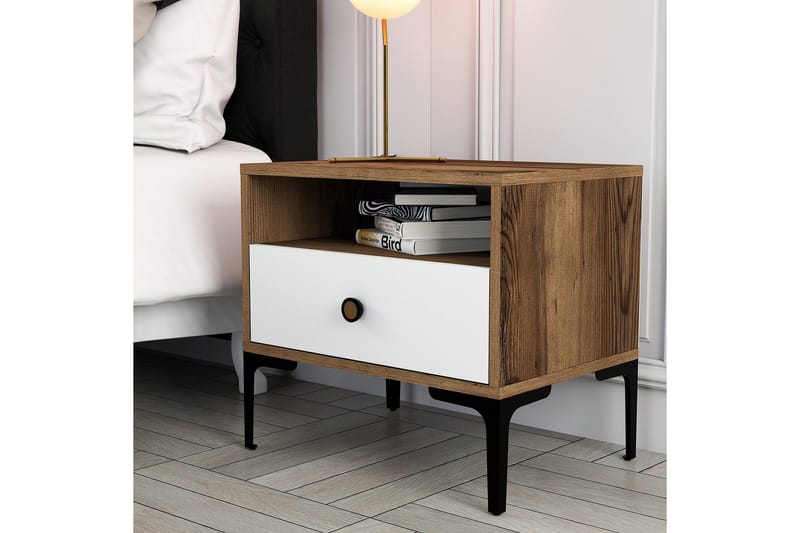 Ameias Sängbord 56x40 cm Brun/Vit - Hanah Home - Möbler - Bord & matgrupper - Avlastningsbord - Sängbord & nattduksbord