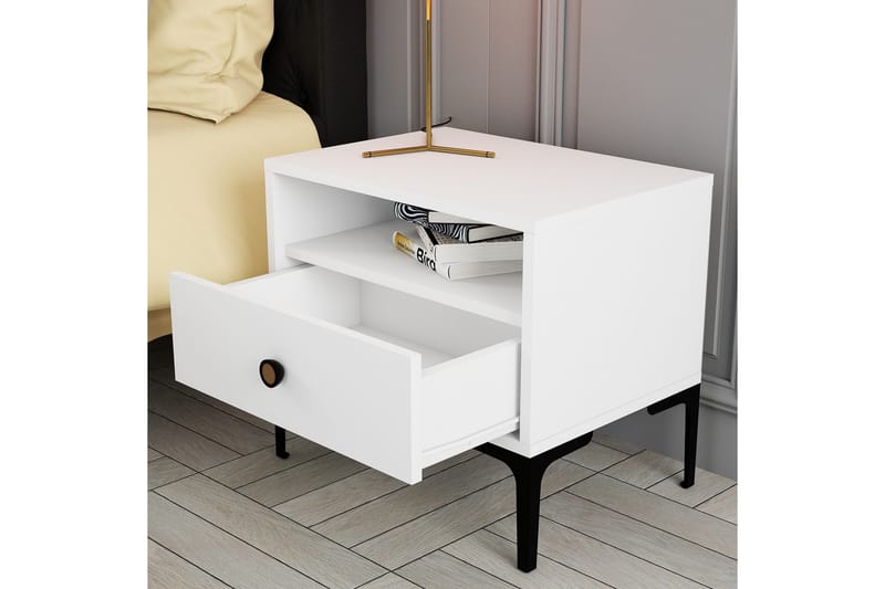 Ameias Sängbord 56x40 cm Vit - Hanah Home - Möbler - Bord & matgrupper - Avlastningsbord - Sängbord & nattduksbord
