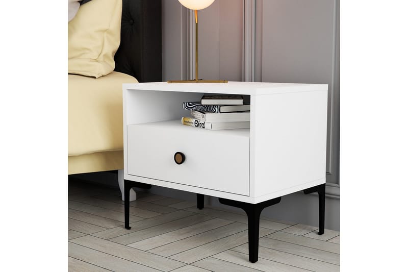 Ameias Sängbord 56x40 cm Vit - Hanah Home - Möbler - Bord & matgrupper - Avlastningsbord - Sängbord & nattduksbord