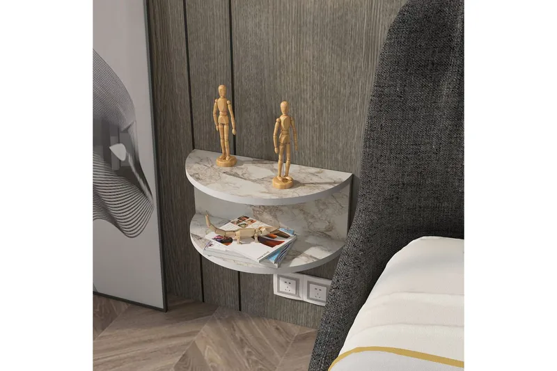 Antigua Vägghängt Sängbord 45 cm i Marmorutseende med Förvaring - Cremebeige - Möbler - Bord & matgrupper - Avlastningsbord - Sängbord & nattduksbord