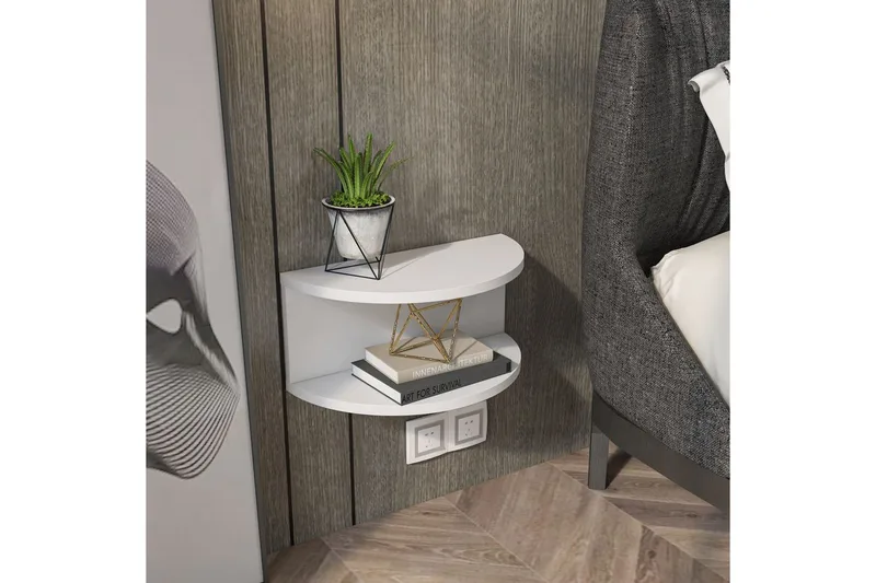 Antigua Vägghängt Sängbord 45 cm med Ljust Träutseende, Förvaring med Hylla - Vit - Möbler - Bord & matgrupper - Avlastningsbord - Sängbord & nattduksbord
