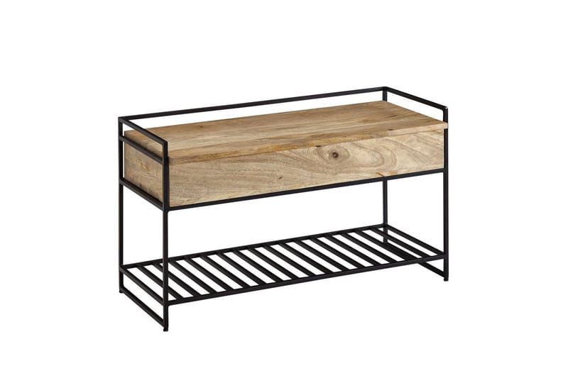 Bänk Wohnling industriell look med stort förvaringsutrymme i massivt trä och öppen skohylla Beige - Beige - Möbler - Bord & matgrupper - Avlastningsbord - Lampbord