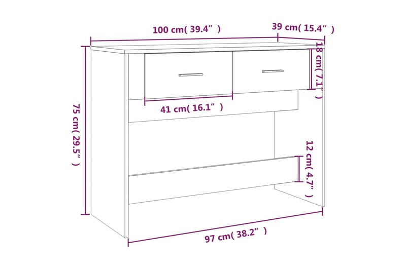 beBasic Avlastningsbord grå sonoma 100x39x75 cm konstruerat trä - Grey - Hallbord - Konsolbord & sidobord