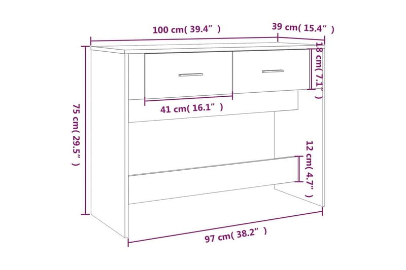 beBasic Avlastningsbord grå sonoma 100x39x75 cm konstruerat trä - Grey - Möbler - Bord & matgrupper - Avlastningsbord - Konsolbord & sidobord