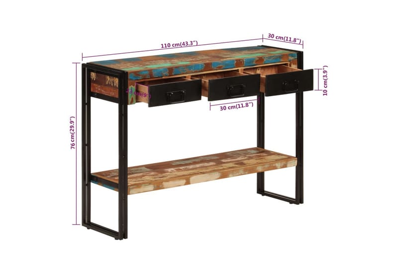beBasic Konsolbord 110x30x76 cm massivt återvunnet trä - Black - Möbler - Bord & matgrupper - Avlastningsbord - Konsolbord & sidobord