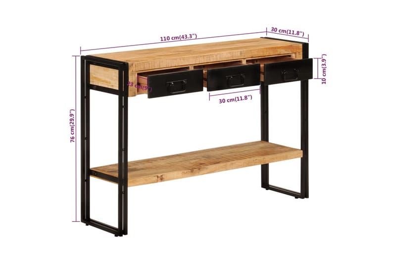 beBasic Konsolbord 110x30x76 cm massivt mangoträ - Black - Hallbord - Konsolbord & sidobord