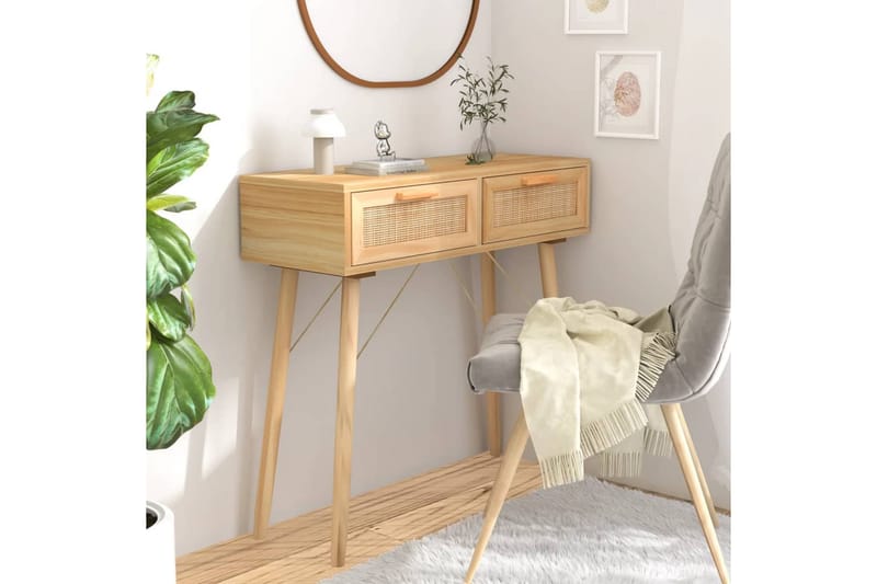 beBasic Konsolbord brun 80x30x75 cm massiv furu och naturlig rotting - Brown - Möbler - Bord & matgrupper - Avlastningsbord - Konsolbord & sidobord