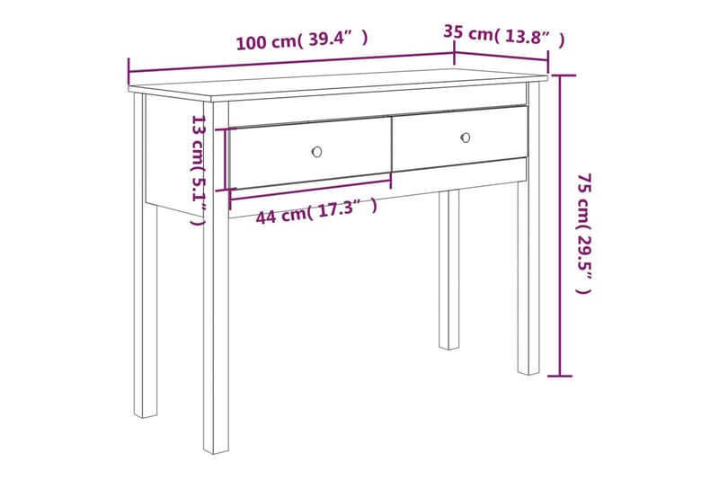 beBasic Konsolbord grå 100x35x75 cm massiv furu - Grey - Hallbord - Konsolbord & sidobord