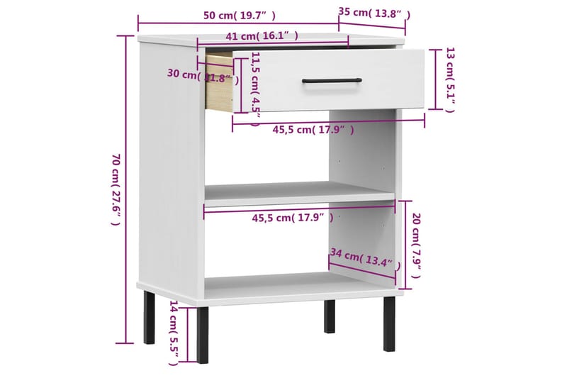 beBasic Konsolbord med metallben OSLO vit massiv furu - White - Möbler - Bord & matgrupper - Avlastningsbord - Konsolbord & sidobord