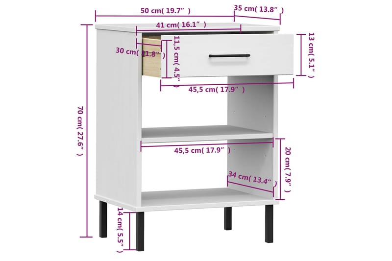 beBasic Konsolbord med metallben OSLO vit massiv furu - White - Hallbord - Konsolbord & sidobord