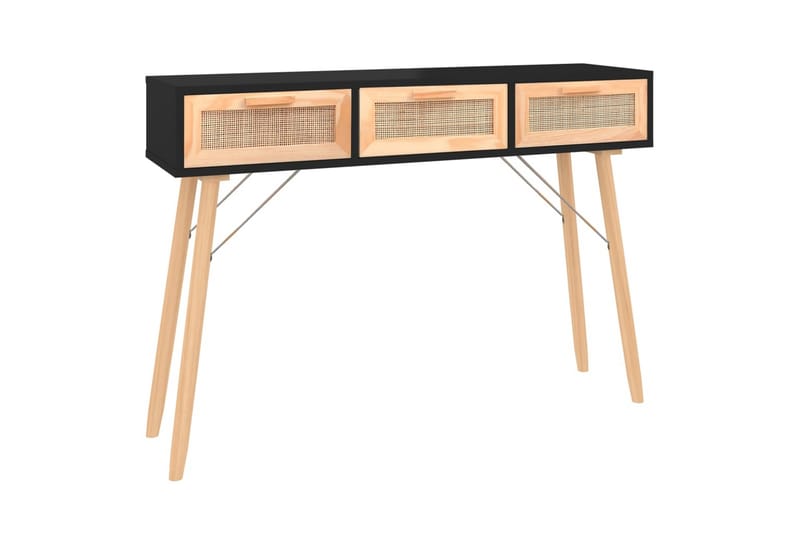 beBasic Konsolbord svart 105x30x75 cm massiv furu och naturlig rotting - Black - Möbler - Bord & matgrupper - Avlastningsbord - Konsolbord & sidobord