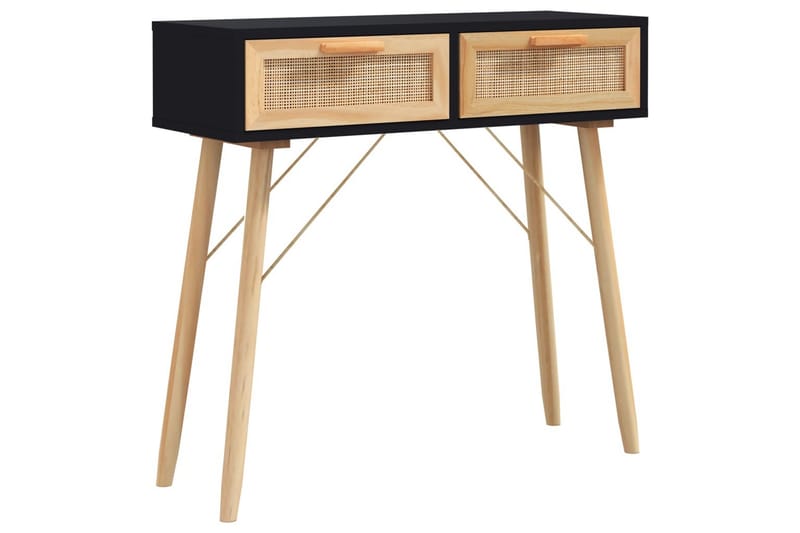 beBasic Konsolbord svart 80x30x75 cm massiv furu och naturlig rotting - Black - Möbler - Bord & matgrupper - Avlastningsbord - Hallbord