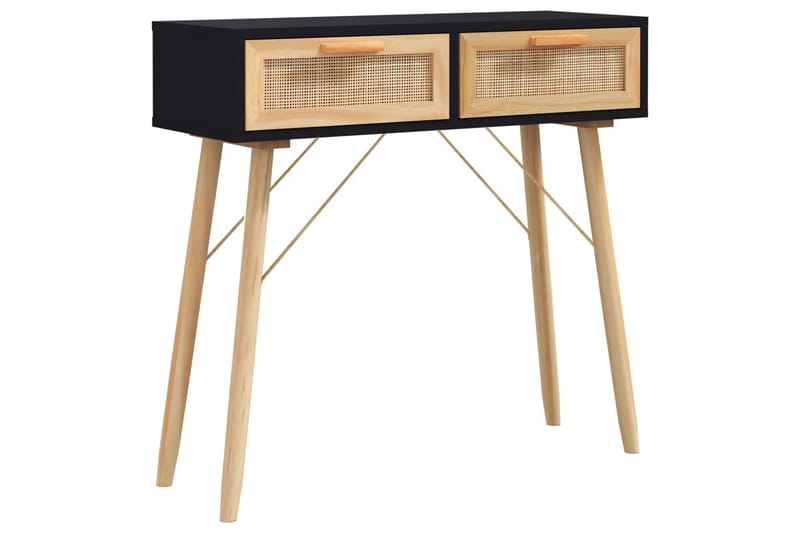 beBasic Konsolbord svart 80x30x75 cm massiv furu och naturlig rotting - Black - Konsolbord & sidobord - Hallbord
