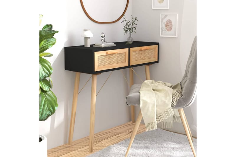 beBasic Konsolbord svart 80x30x75 cm massiv furu och naturlig rotting - Black - Möbler - Bord & matgrupper - Avlastningsbord - Hallbord