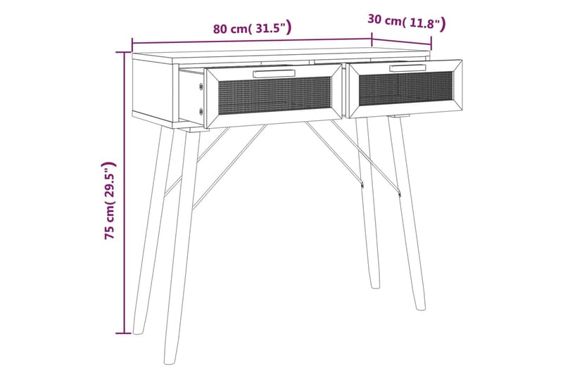 beBasic Konsolbord svart 80x30x75 cm massiv furu och naturlig rotting - Black - Hallbord - Konsolbord & sidobord