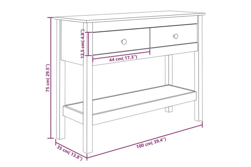 beBasic Konsolbord vit 100x35x75 cm massiv furu - White - Hallbord - Konsolbord & sidobord