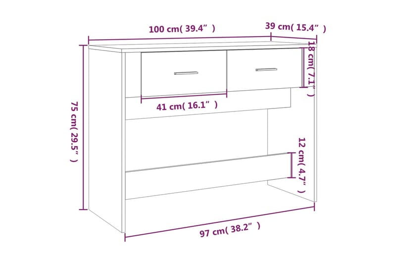 beBasic Konsolbord vit 100x39x75 cm konstruerat trä - White - Möbler - Bord & matgrupper - Avlastningsbord - Konsolbord & sidobord