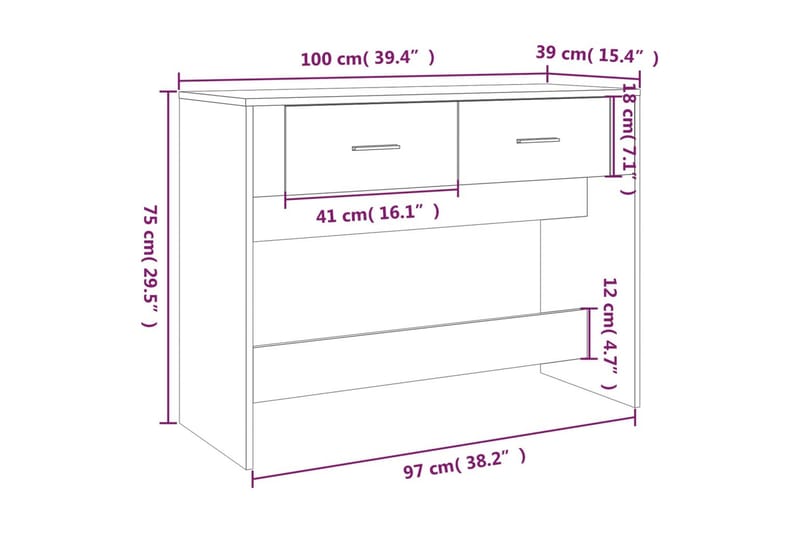 beBasic Konsolbord vit 100x39x75 cm konstruerat trä - White - Hallbord - Konsolbord & sidobord