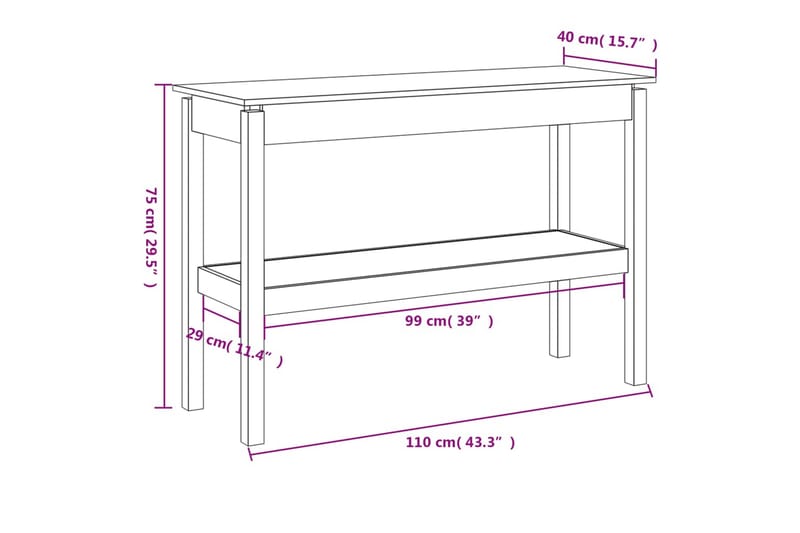 beBasic Konsolbord vit 110x40x75 cm massiv furu - White - Hallbord - Konsolbord & sidobord