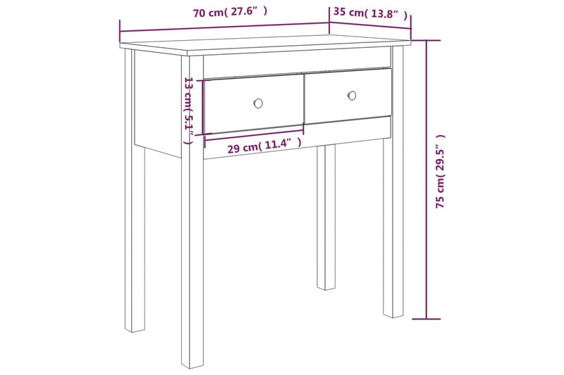 beBasic Konsolbord vit 70x35x75 cm massiv furu - White - Möbler - Bord & matgrupper - Avlastningsbord - Konsolbord & sidobord