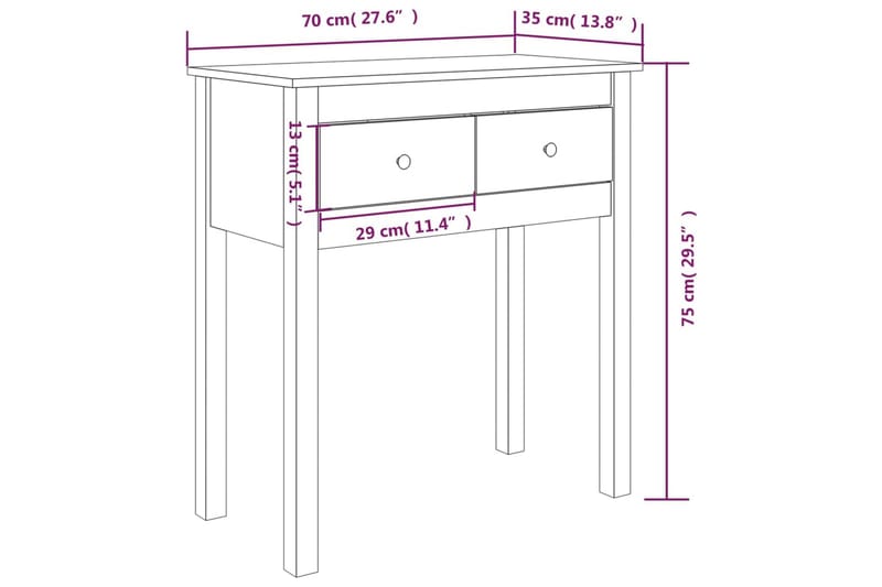 beBasic Konsolbord vit 70x35x75 cm massiv furu - White - Hallbord - Konsolbord & sidobord