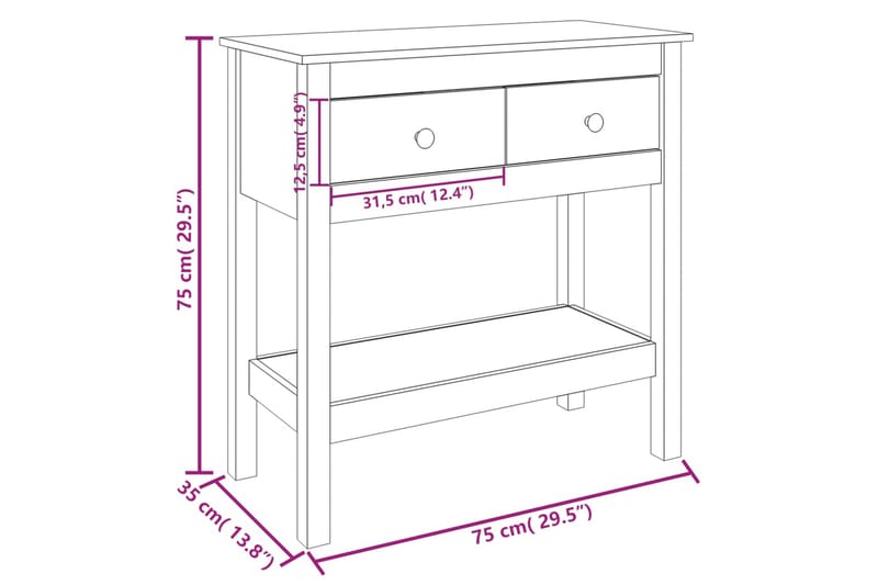 beBasic Konsolbord vit 75x35x75 cm massiv furu - White - Möbler - Bord & matgrupper - Avlastningsbord - Konsolbord & sidobord