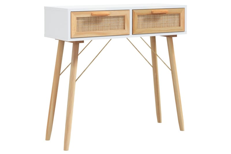 beBasic Konsolbord vit 80x30x75 cm massiv furu och naturlig rotting - White - Hallbord - Konsolbord & sidobord