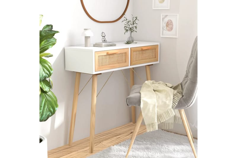 beBasic Konsolbord vit 80x30x75 cm massiv furu och naturlig rotting - White - Möbler - Bord & matgrupper - Avlastningsbord - Konsolbord & sidobord