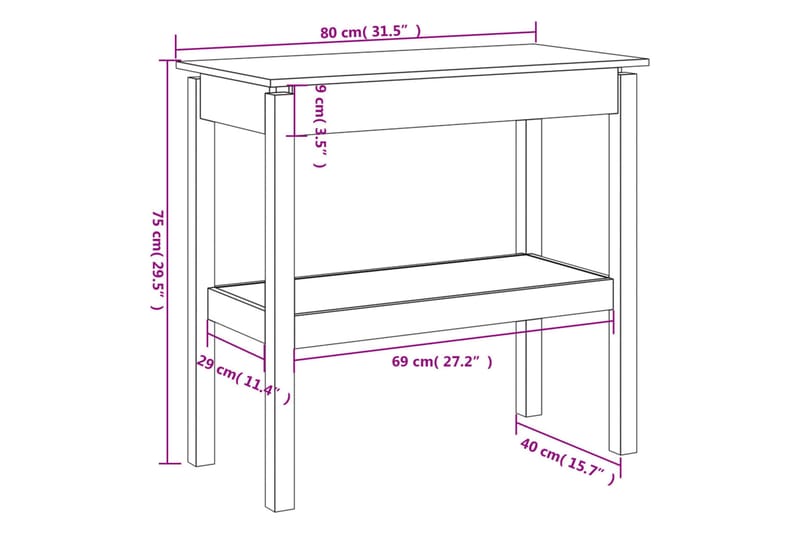 beBasic Konsolbord vit 80x40x75 cm massiv furu - White - Hallbord - Konsolbord & sidobord