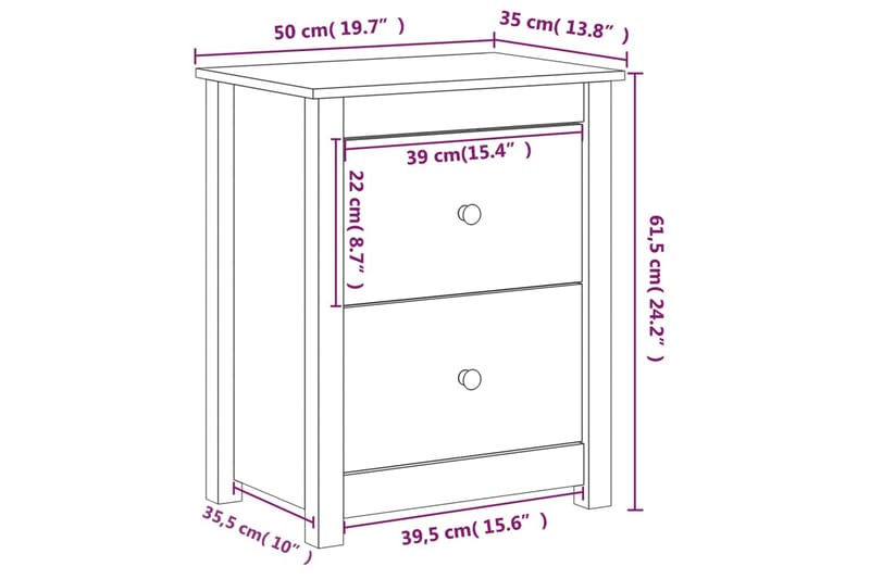 beBasic Sängbord 2 st 50x35x61,5 cm massiv furu - Brown - Möbler - Bord & matgrupper - Avlastningsbord - Sängbord & nattduksbord