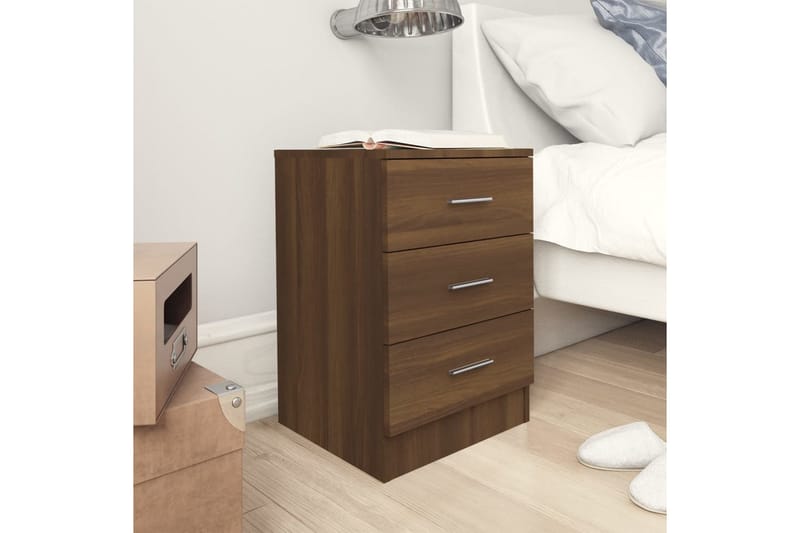 beBasic Sängbord 2 st brun ek 38x35x56 cm konstruerat trä - Brown - Möbler - Bord & matgrupper - Avlastningsbord - Sängbord & nattduksbord