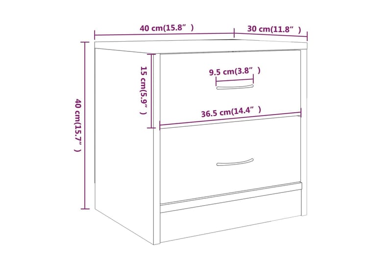 beBasic Sängbord 2 st brun ek 40x30x40 cm konstruerat trä - Brown - Möbler - Bord & matgrupper - Avlastningsbord - Sängbord & nattduksbord