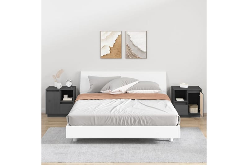 beBasic Sängbord 2 st grå 50x34x50 cm massivt furuträ - Grey - Möbler - Bord & matgrupper - Avlastningsbord - Sängbord & nattduksbord