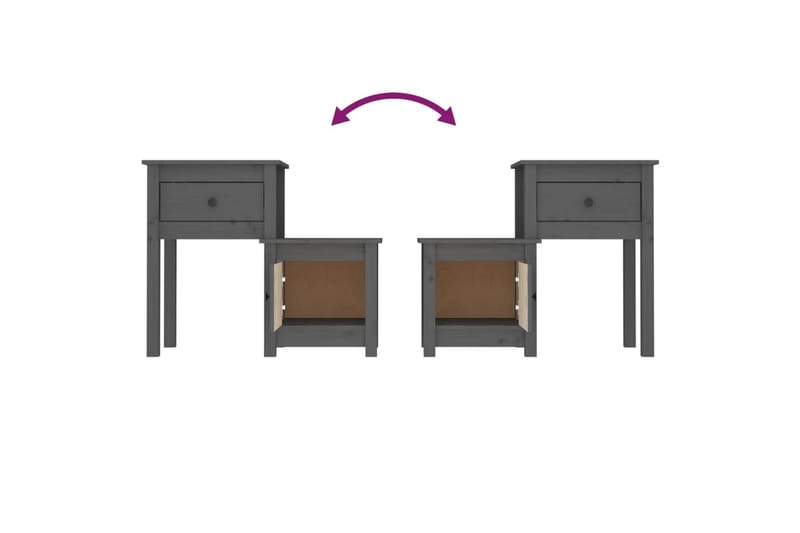 beBasic Sängbord 2 st grå 79,5x38x65,5 cm massiv furu - Grey - Möbler - Bord & matgrupper - Avlastningsbord - Sängbord & nattduksbord