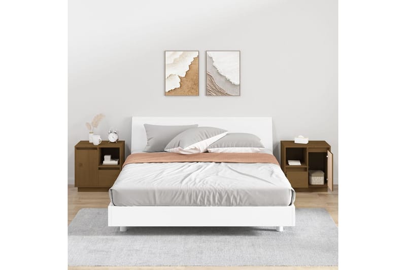 beBasic Sängbord 2 st honungsbrun 50x34x50 cm massiv furu - Brown - Möbler - Bord & matgrupper - Avlastningsbord - Sängbord & nattduksbord