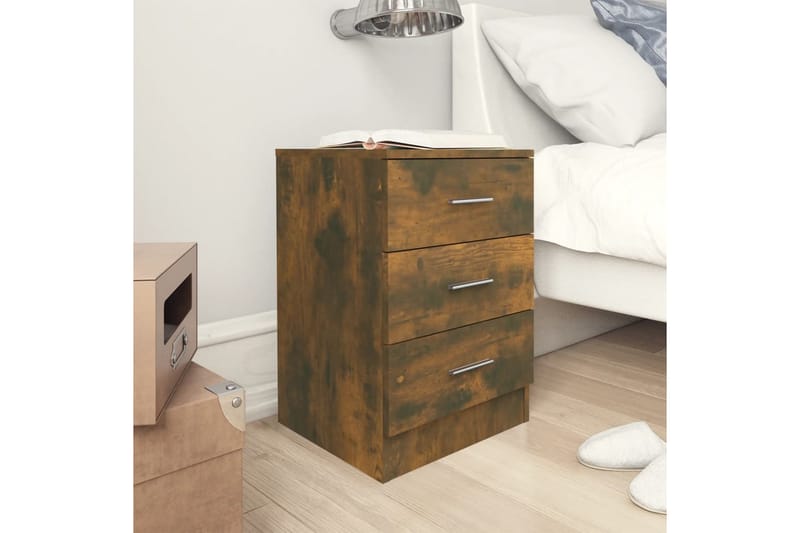 beBasic Sängbord 2 st rökfärgad ek 38x35x56 cm konstruerat trä - Brown - Möbler - Bord & matgrupper - Avlastningsbord - Sängbord & nattduksbord