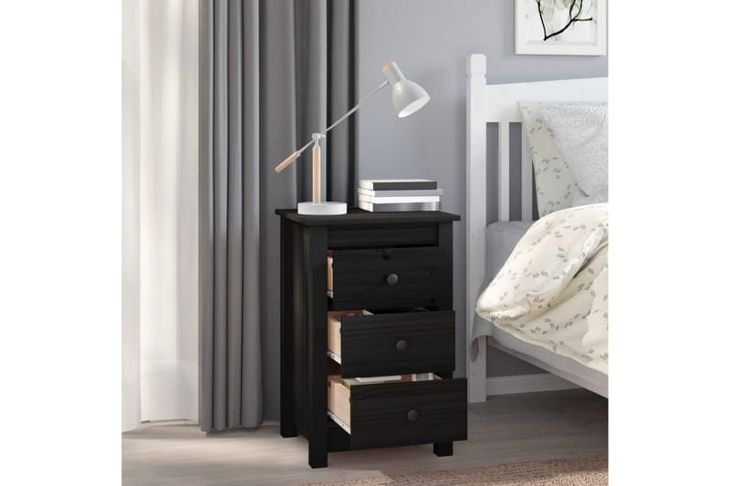 beBasic Sängbord 2 st svart 40x35x61,5 cm massiv furu - Black - Möbler - Bord & matgrupper - Avlastningsbord - Sängbord & nattduksbord
